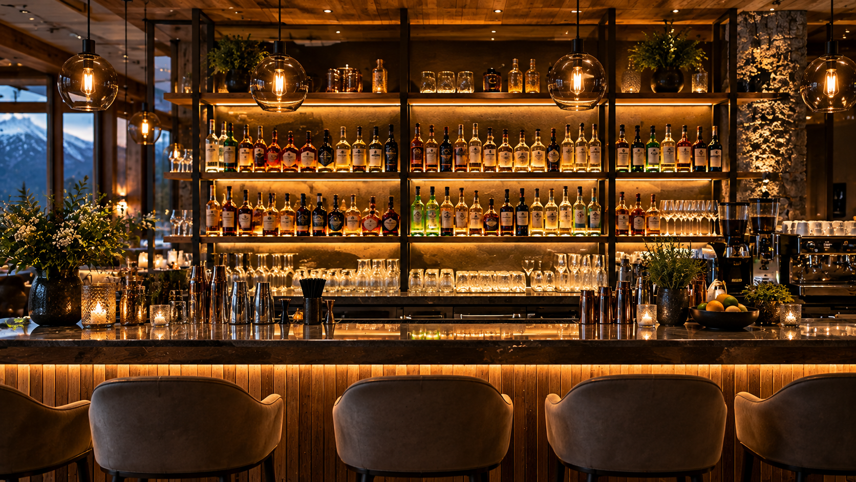 Elegante Bar mit verschiedenen Spirituosen